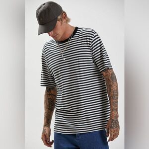 Afends Striped Tee Hemp Stripe Retro Fit T-Shirt - Black Size XS Natural Organic
